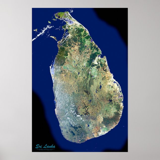 Sri Lanka a partir do poster de satélite espacial (Frente)