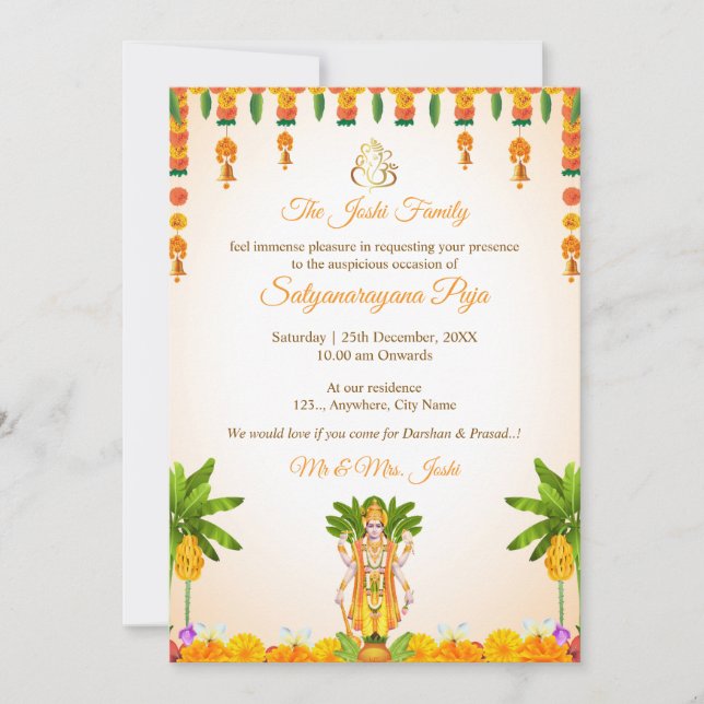 Sri Satyanarayan Katha Convite (Frente)