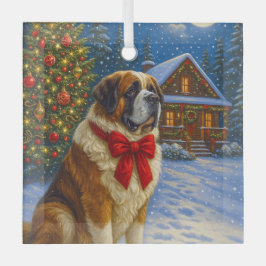 St. Bernard Holiday Glass Ornament