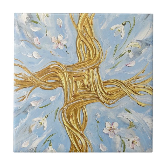 St Brigid's Cross Snowdrops Golden Imbolc Art (Frente)