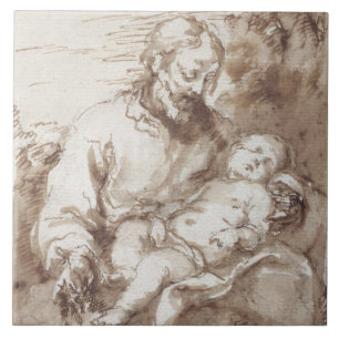 St Joseph com a criança de sono do cristo (caneta