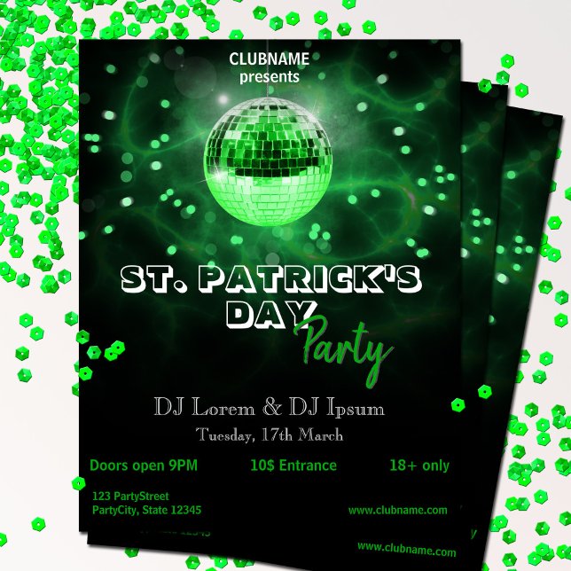 St. Patrick's Day Green Disco Ball Party Flyer (Criador carregado)