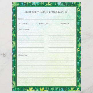 St. Patrick's Shamrocks Green Recipe Paper Sheet
