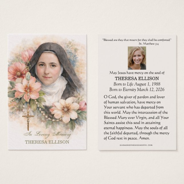 St. Therese Rosary Floral Funeral Prayer Memorial  (Frente & Verso)