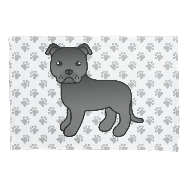 Staffie Inglês Preto Cachorro Fofo de Desenho Anim (Frente)