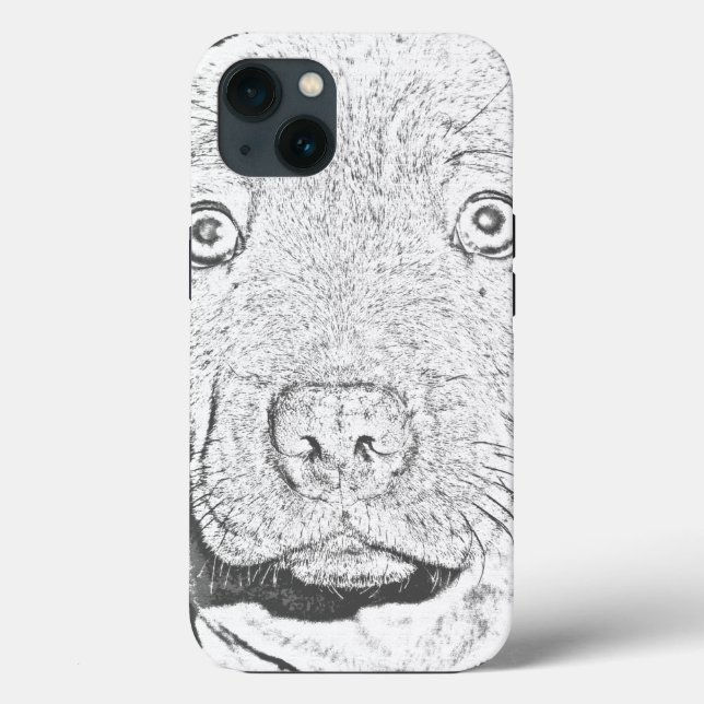 Staffordshire Puppy Pencil Drawing, iPhone 13 Case (Verso)