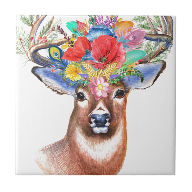 Stag Deer Antler Wildflower Painting (Frente)