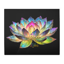 Stained Glass Colorful Lotus Flower on Black