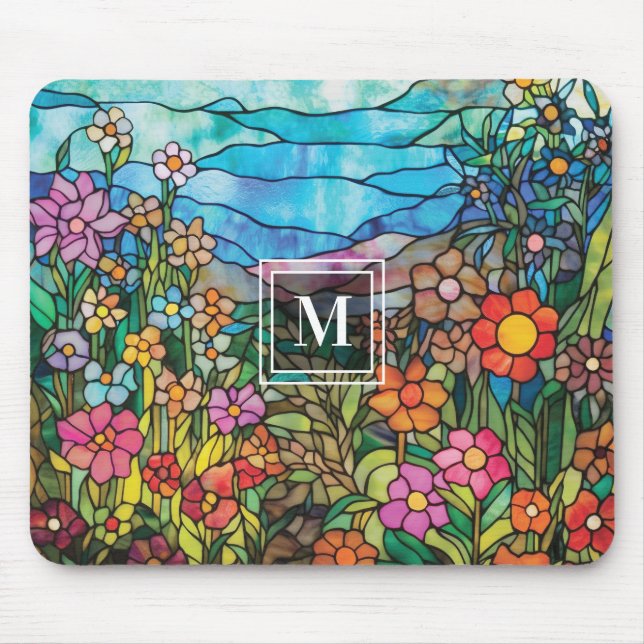 Stained Glass Flower Garden Monogram Mousepad (Frente)