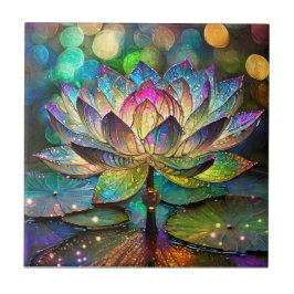 Stained Glass Vibrant Lotus Flower