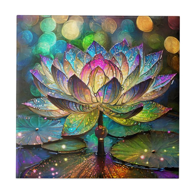 Stained Glass Vibrant Lotus Flower (Frente)