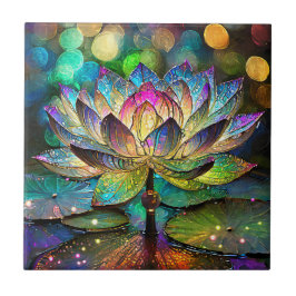 Stained Glass Vibrant Lotus Flower