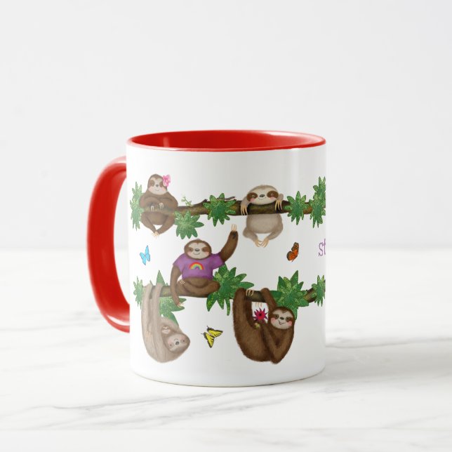 Stanley Sloth, caneca púrpura personalizada (Frente Esquerda)