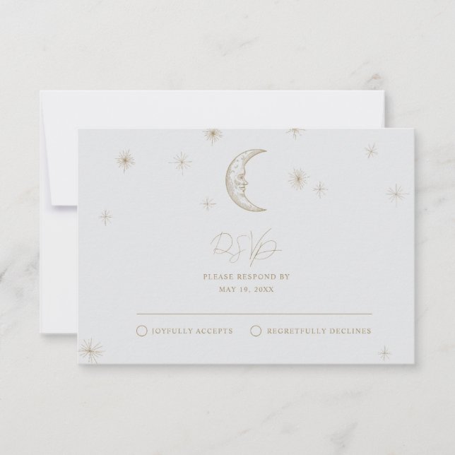 Star and Moon Celestial Wedding RSVP Card (Frente)