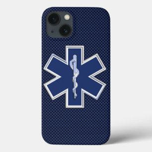 Star of Life Paramedic EMS on Blue Carbon Fiber