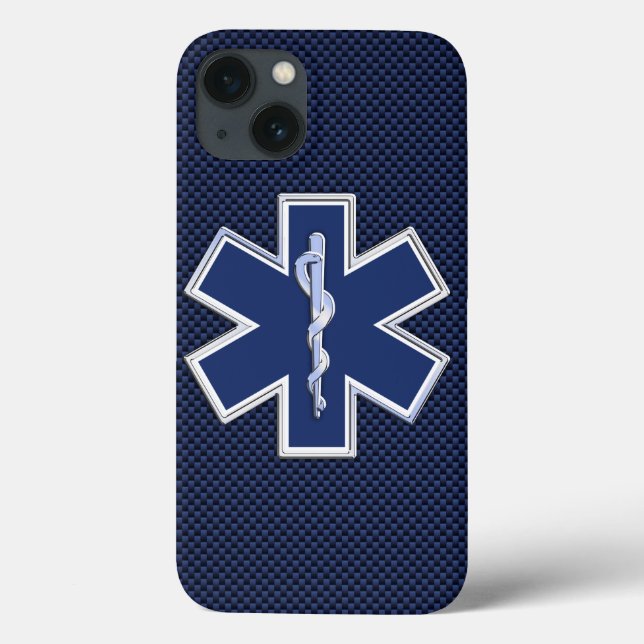 Star of Life Paramedic EMS on Blue Carbon Fiber (Verso)