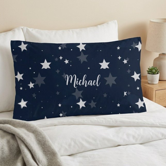 Star Pattern Pillow Cover with Custom Name - Blue  (Criador carregado)