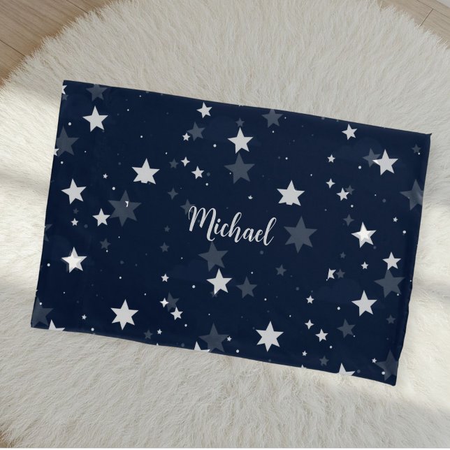 Star Pattern Pillow Cover with Custom Name - Blue  (Criador carregado)