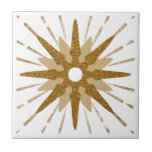 Starburst Dourado e branco a frio<br><div class="desc">Azulejo moderno com um grande estouro retrógrado ousado servindo de ponto focal, complementado por elementos modernos de design de estouro. Design celeste moderno em uma paleta de cor branca e dourada. Um design de uma coleção coordenadora. Projetado como um modelo, crie seu próprio design personalizado usando os campos fornecidos ou...</div>