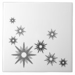 Starbursts Modernos do Século médio | Silver cerâm<br><div class="desc">Médio moderno do século com inspiração design com rajadas retrógradas vintage em tons de cinza prateada em fundo branco. Design simples e limpo moderno.</div>