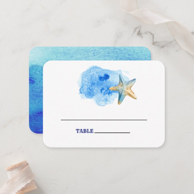 Starfish Beach | Cartões de Mesa de Casamento à Ma (Frente/Verso In Situ)