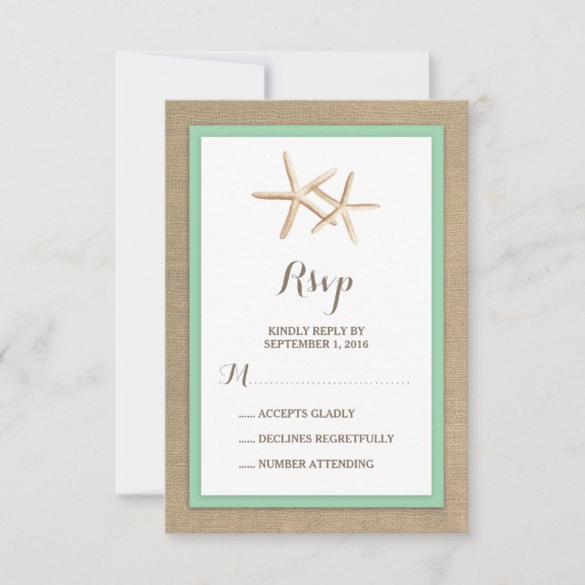 Starfish Burlap Beach Casamento Tropical RSVP (Frente)