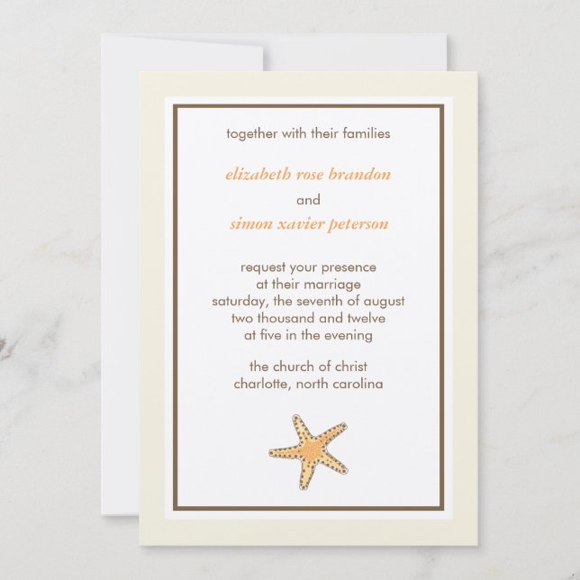 Starfish — cartão de convite de casamento (Frente)