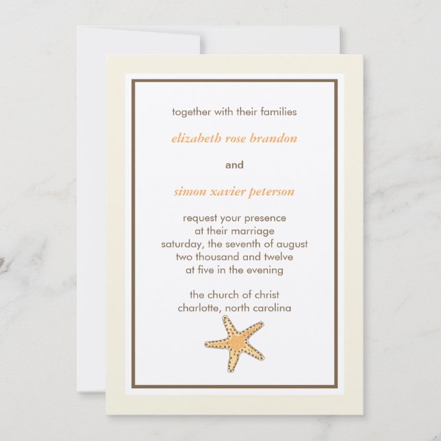 Starfish — cartão de convite de casamento (Frente)