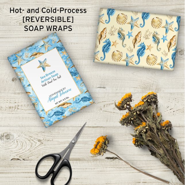 🐚 Starfish Conchas do Mar de Ivory & Blue Soap Wr (🐚 Starfish Sea Shells Ivory & Blue Soap Wrap (No Minimums)
)