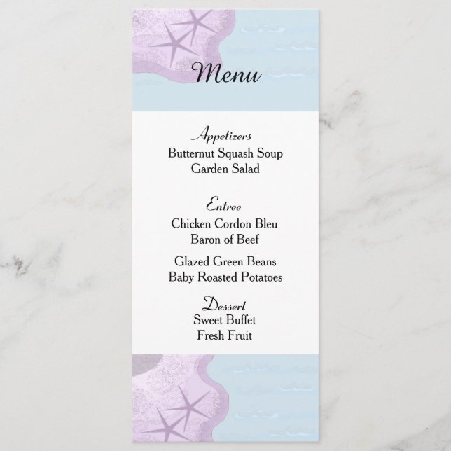 Starfish e Ocean Wedding Menu Card (Frente)