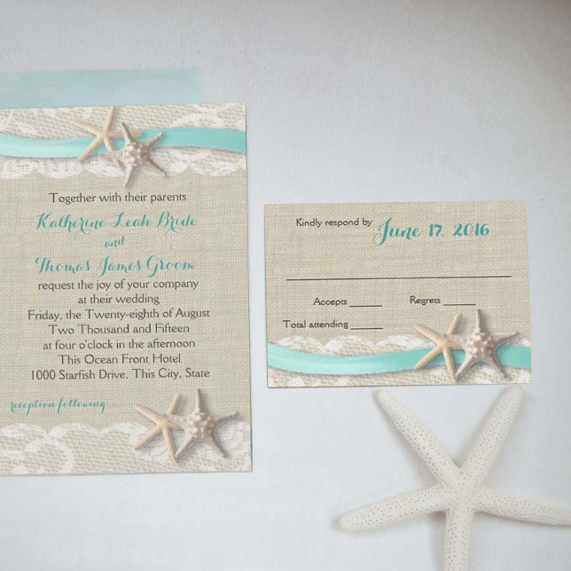 Starfish e Ribbon Beach Aqua RSVP (Criador carregado)