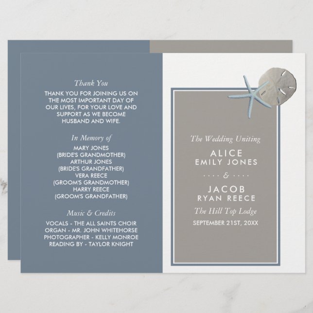 Starfish e Sand Dollar - Programa de Casamento de  (Frente/Verso)