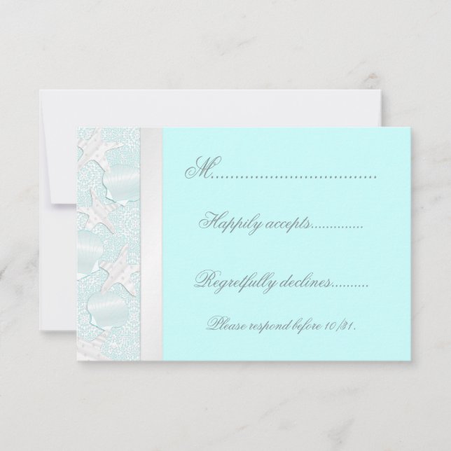 Starfish e Seashells Beach Wedding RSVP Card (Frente)