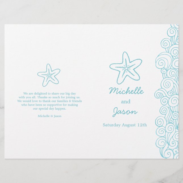 Starfish e swirls programas de casamento brancos a (Frente)