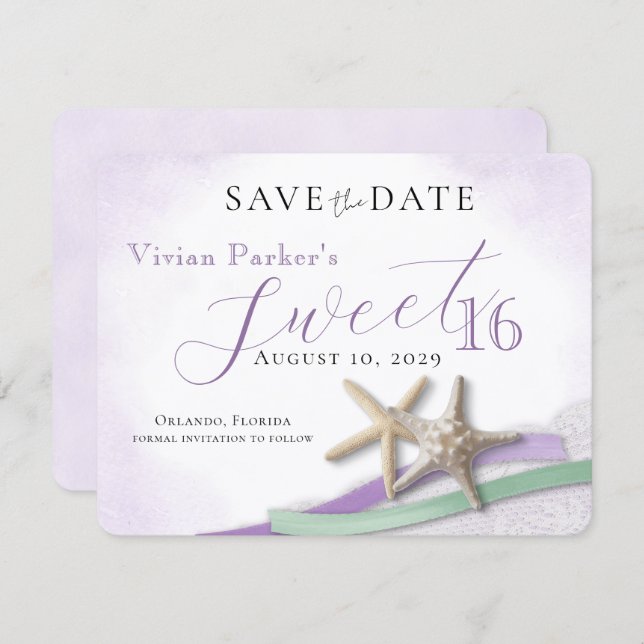 Starfish Lace Sweet 16 Save the Date (Frente/Verso)
