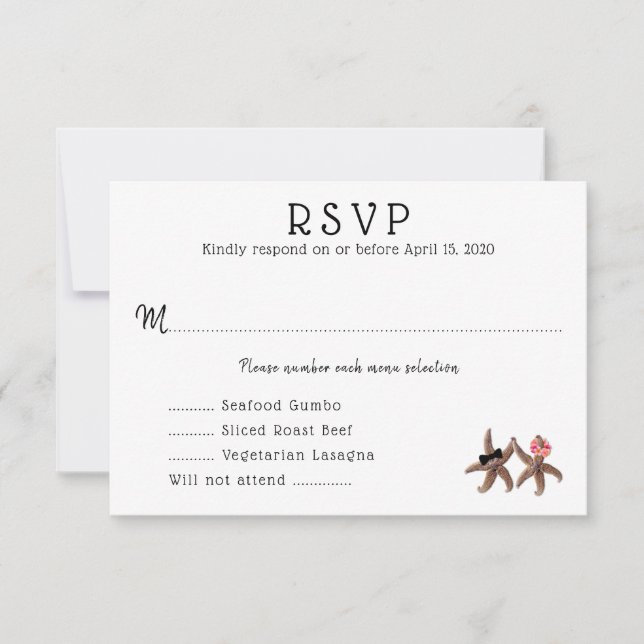 Starfish Noivo n Grove Meals Menu RSVP Card (Frente)