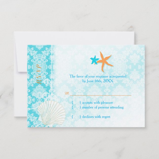 Starfish Pair Glam Beach Casamento RSVP Card (Frente)