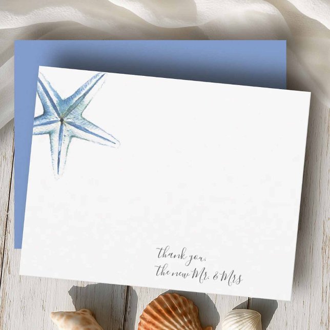 Starfish Por Aquarela Obrigado Cartão De Nota De P (Beach wedding thank you cards designed with hand painted watercolor starfish by Victoria Grigaliunas)