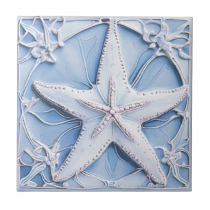 Starfish Sea Star Blue Art Nouveau Faux Alivio