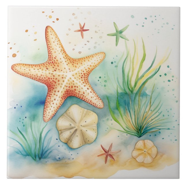 Starfish Seaweed Watercolor Sob O Mar (Frente)