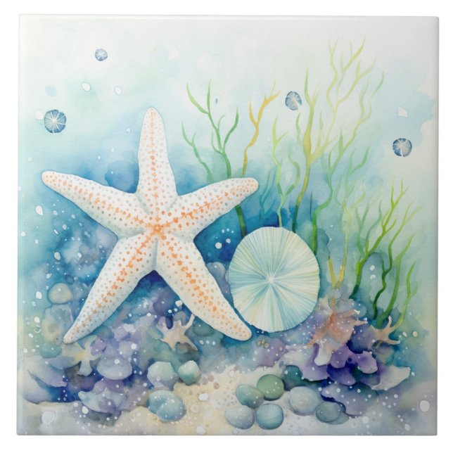 Starfish Seaweed Watercolor Sob O Mar (Frente)