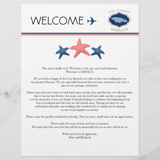 Starfish Wedding Carta para Jamaica (Frente)