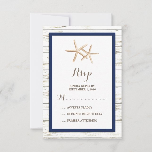 Starfish Whitewash Wood Beach Casamento RSVP (Frente)