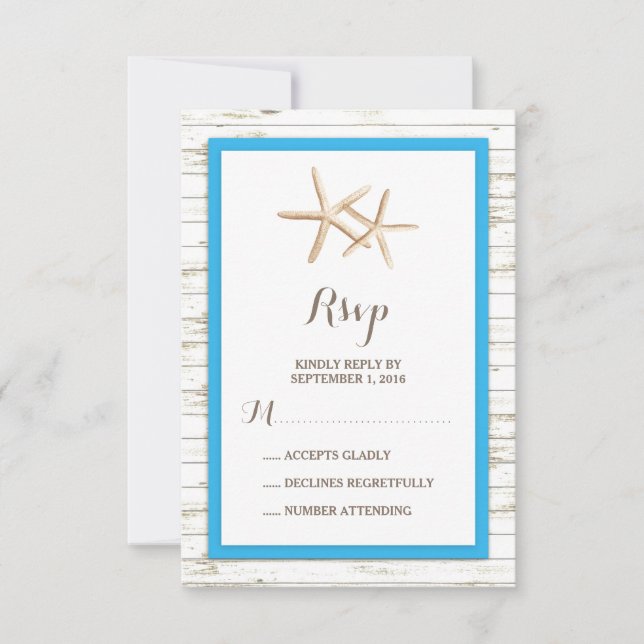 Starfish Whitewash Wood Beach Casamento RSVP (Frente)