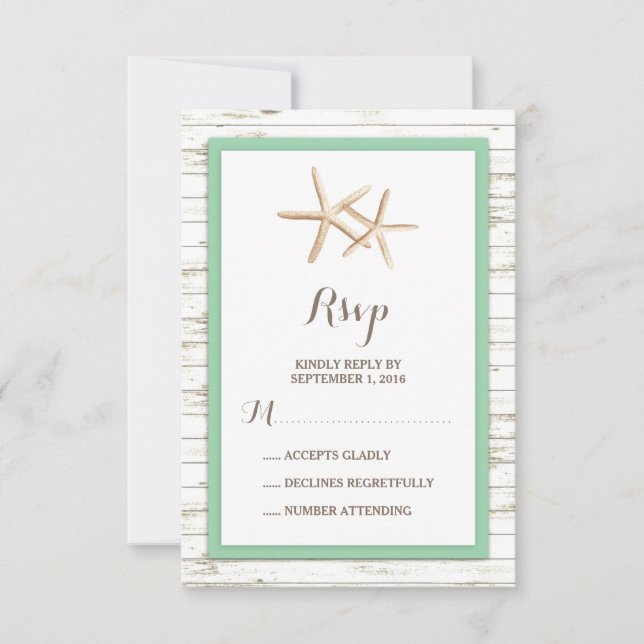 Starfish Whitewash Wood Beach Casamento RSVP Mint (Frente)