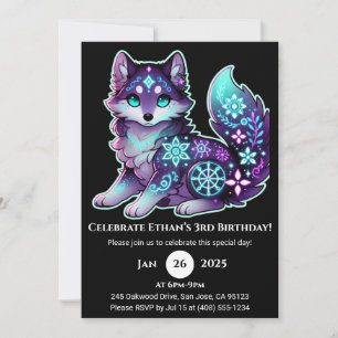 Starlit Spirit Wolf Birthday Convite