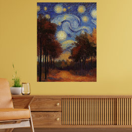 Starry Autumn Path - Impressionista Style Poster
