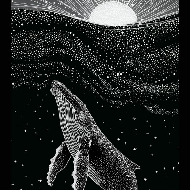 Starry Humpback Whale Celestial Dots Art Black Whi (Criador carregado)