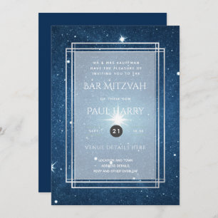 Starry Night Blue Bar Bat Mitzvah Invants