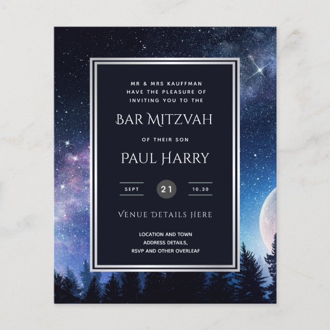 Starry Night Blue Bar Bat Mitzvah Invants (Frente)